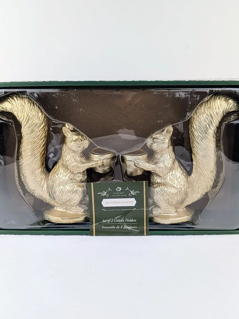 Acorn + Oak Set of 2 Gold Squirrel Candle Holders